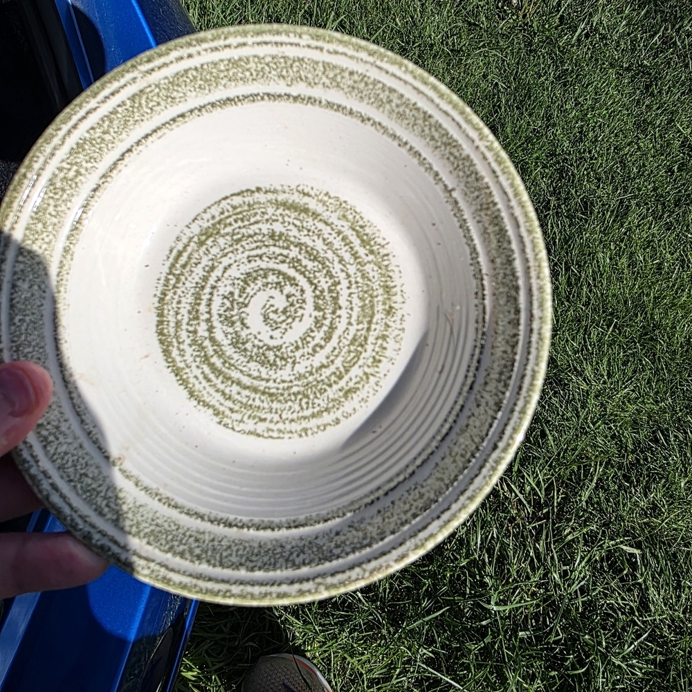 Source Unknown Green and Cream Bowls and Saucers